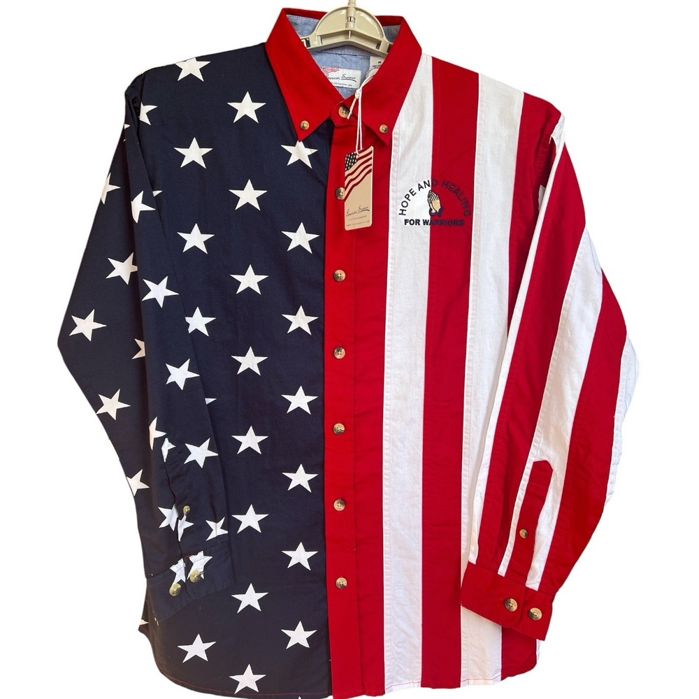 NWT American Summer Flag Shirt Men's Sz M Patriotic USA Hope Healing Warriors